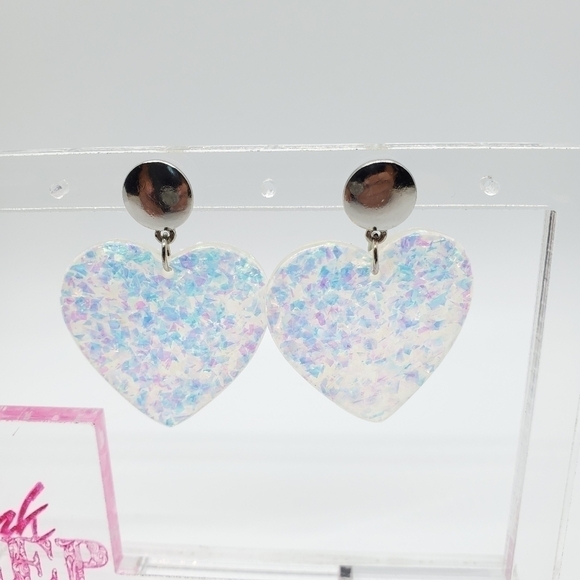 Confetti heart dangle silver button earrings - Picture 2 of 7